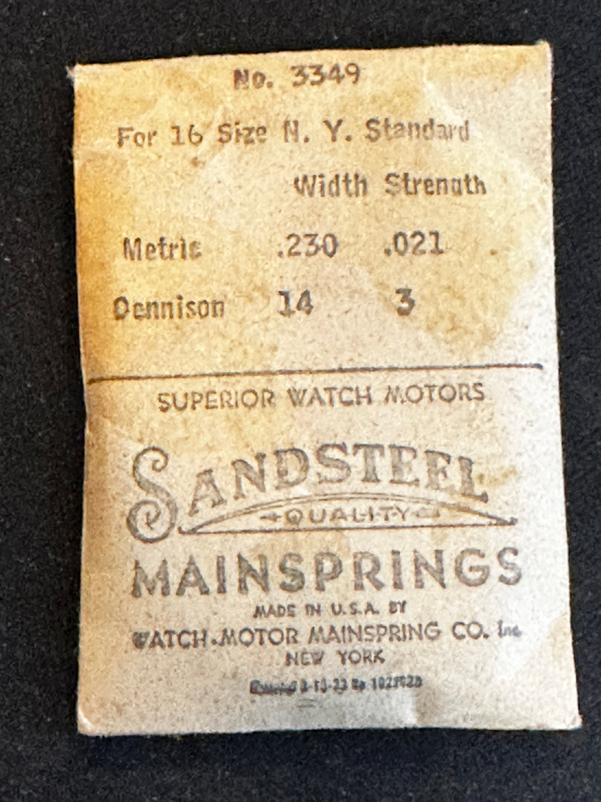 Sandsteel Mainspring for 16s N.Y. Standard No. 3349 - Steel