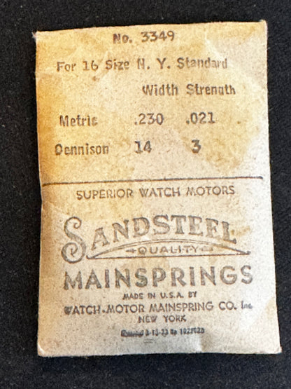 Sandsteel Mainspring for 16s N.Y. Standard No. 3349 - Steel