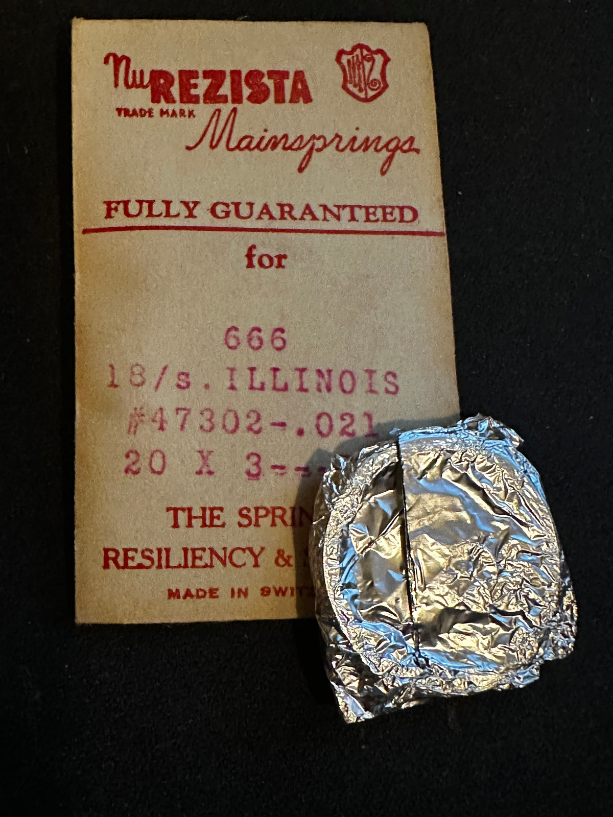 NuRezista Mainspring #666 for Illinois 18s  Factory No. 47302 - Steel