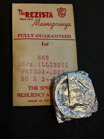NuRezista Mainspring #666 for Illinois 18s  Factory No. 47302 - Steel