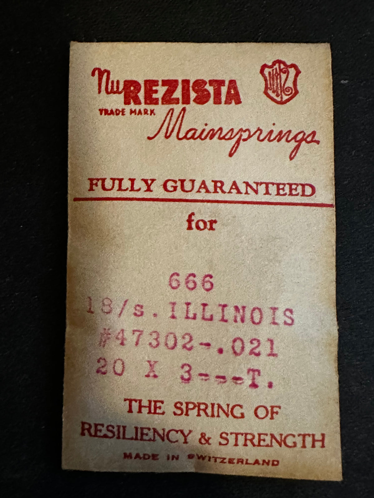 NuRezista Mainspring #666 for Illinois 18s  Factory No. 47302 - Steel