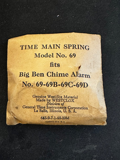 Westclox Factory TIME Mainspring for Big Ben Chime Alarm Clock Model No. 69