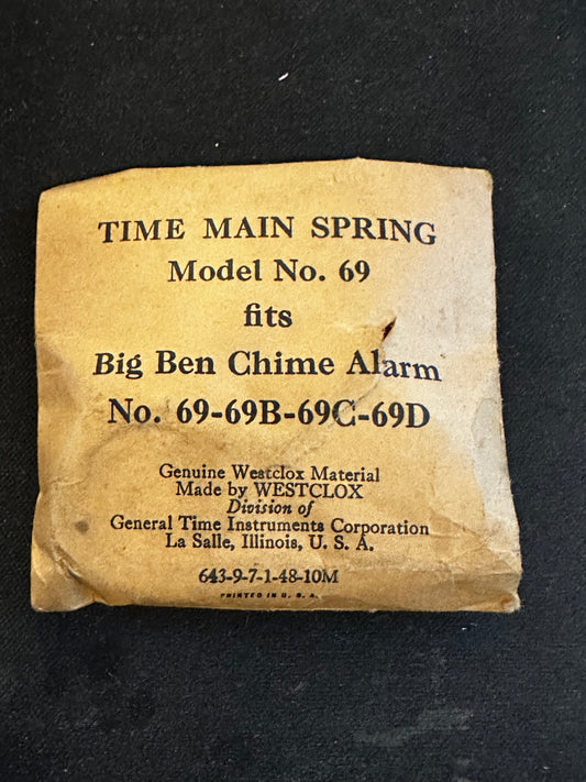 Westclox Factory TIME Mainspring for Big Ben Chime Alarm Clock Model No. 69