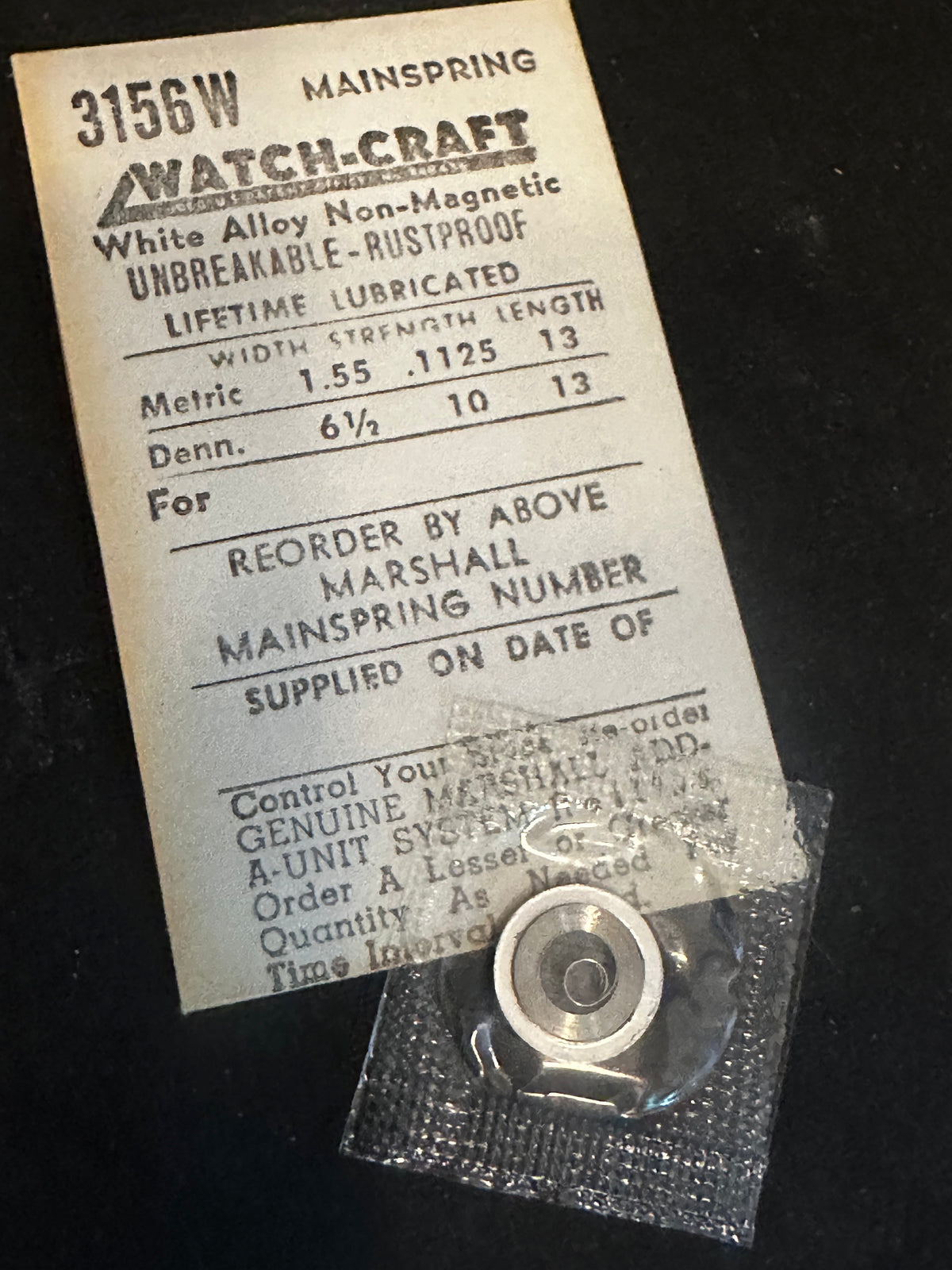 WATCH-CRAFT Mainspring 3156W for AS 1430, 1441, 1441N, 1442, 1442N, Elgin 679 - Alloy
