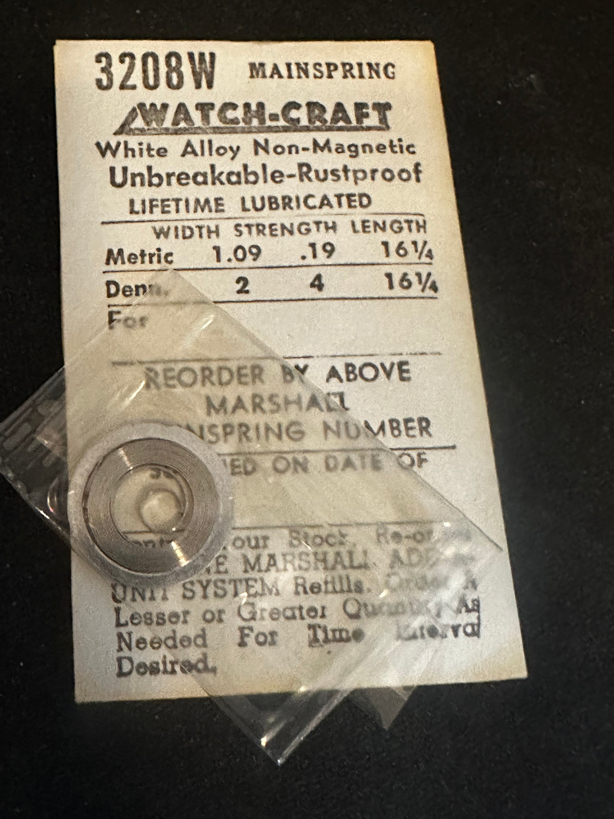 WATCH-CRAFT Mainspring 3208W for 16¾ & 17½ ligne Gruen 381, 381, 385, 386 - Alloy