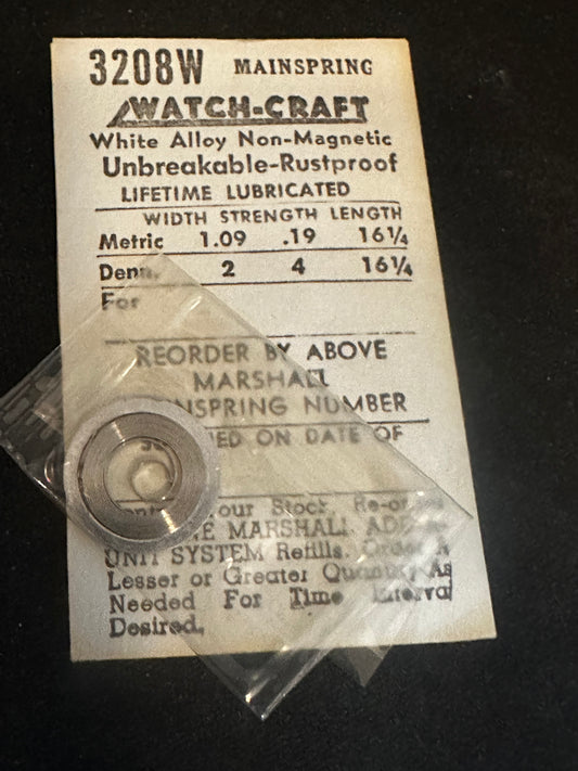 WATCH-CRAFT Mainspring 3208W for 16¾ & 17½ ligne Gruen 381, 381, 385, 386 - Alloy