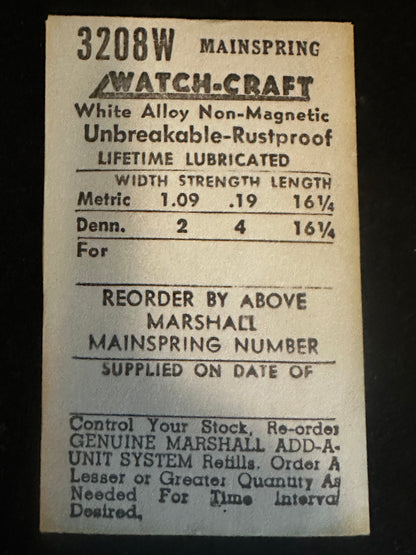 WATCH-CRAFT Mainspring 3208W for 16¾ & 17½ ligne Gruen 381, 381, 385, 386 - Alloy