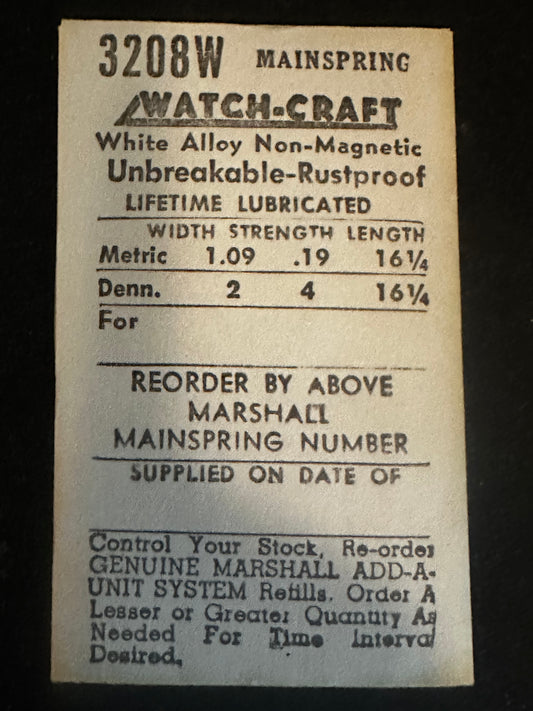 WATCH-CRAFT Mainspring 3208W for 16¾ & 17½ ligne Gruen 381, 381, 385, 386 - Alloy