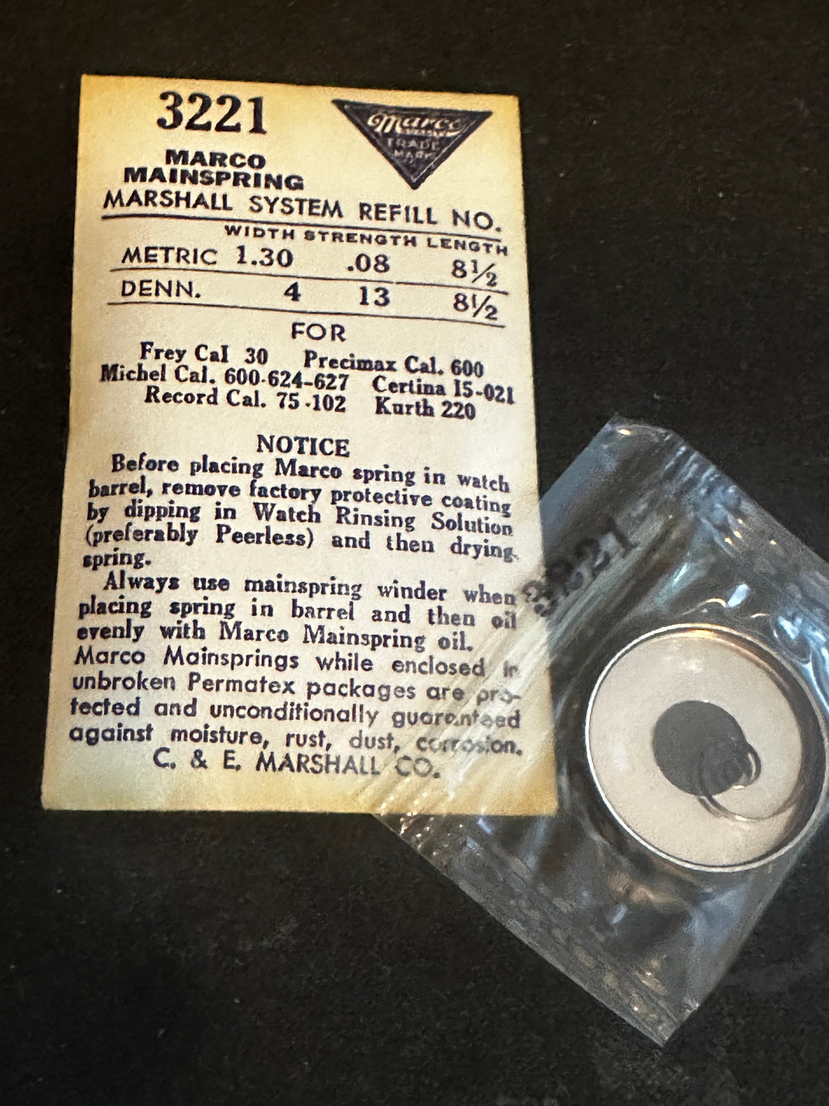 Marco Mainspring #3221 for Frey 30, Precimax 600, Certina 15-021, Record 75, 102, Kurth 220 - Steel