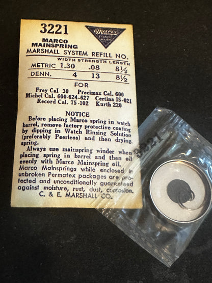 Marco Mainspring #3221 for Frey 30, Precimax 600, Certina 15-021, Record 75, 102, Kurth 220 - Steel