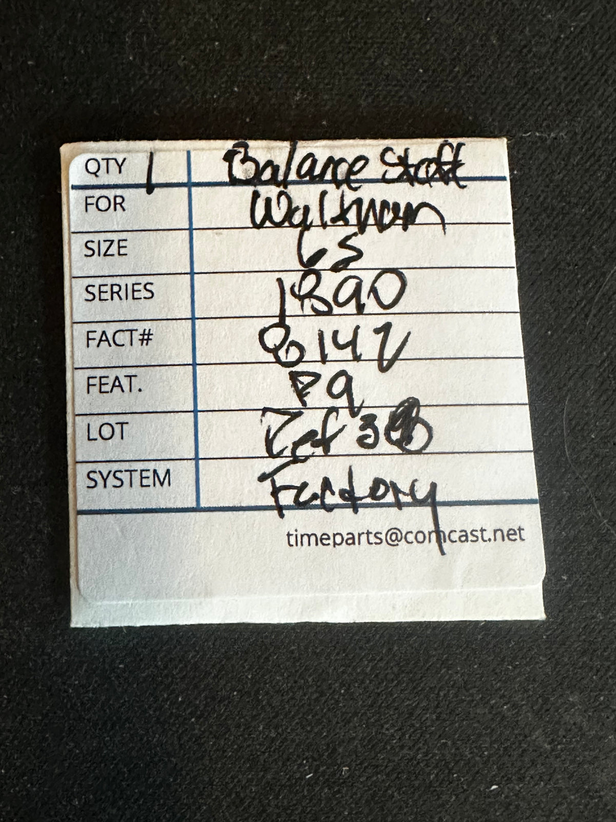 Waltham Factory Balance Staff for 6s Model 1890 No. 8142