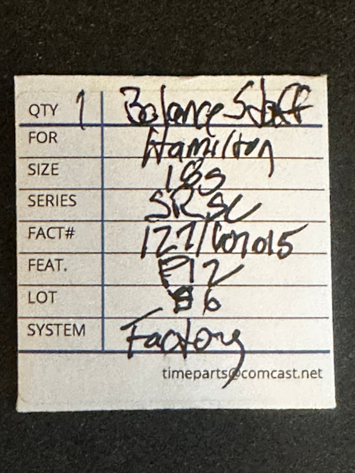 Hamilton Factory Balance Staff for 18s Movements No. 127 / 607015 - New