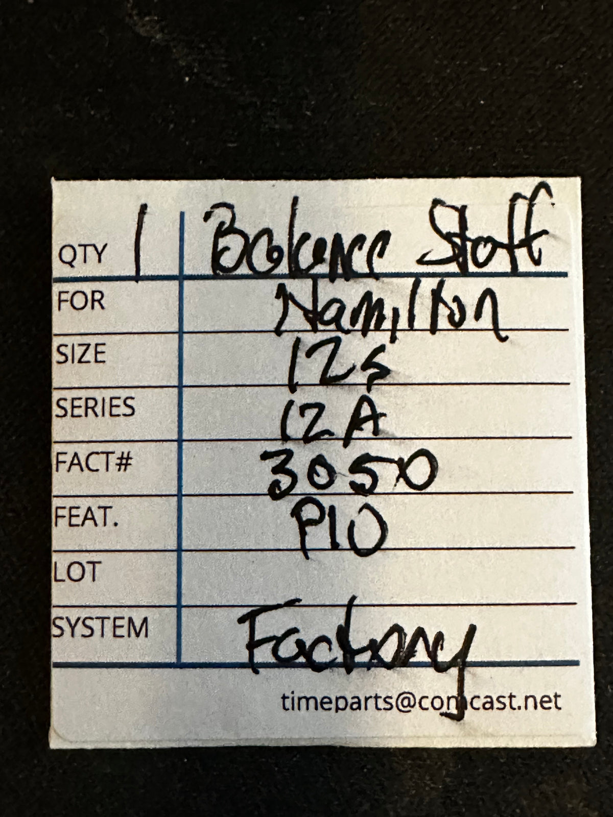 Hamilton Factory Balance Staff for 12s, Grade 902, 904, 912, 916, 918, 922, No. 3050, P10 - New