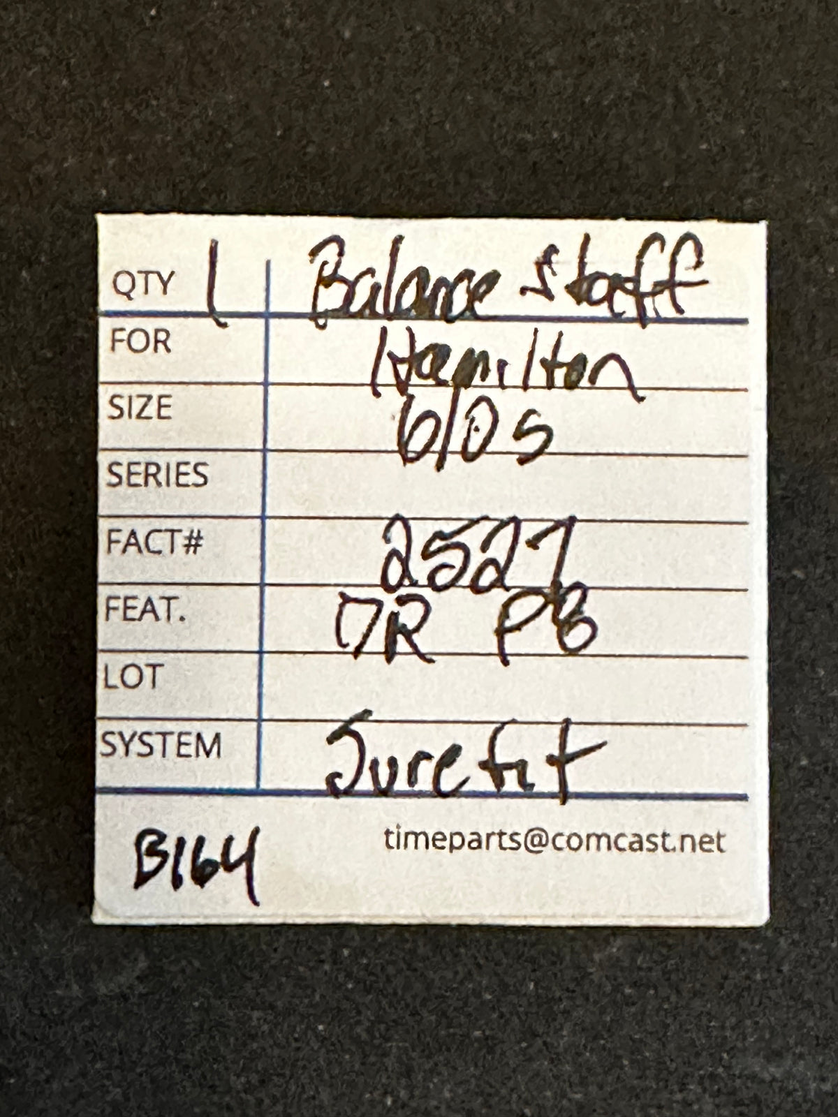 Hamilton Factory Balance Staff for 6/0s Grade 979, 979F, 987, 987A, 987E, 987F, 987S - New