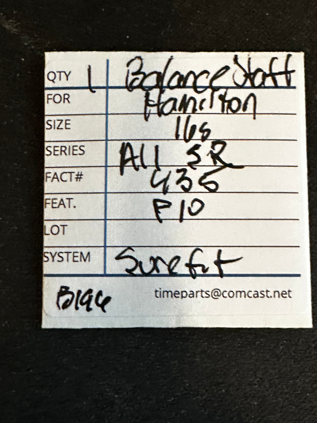Hamilton Factory Balance Staff for 16s Single Roller Large Collet 607043