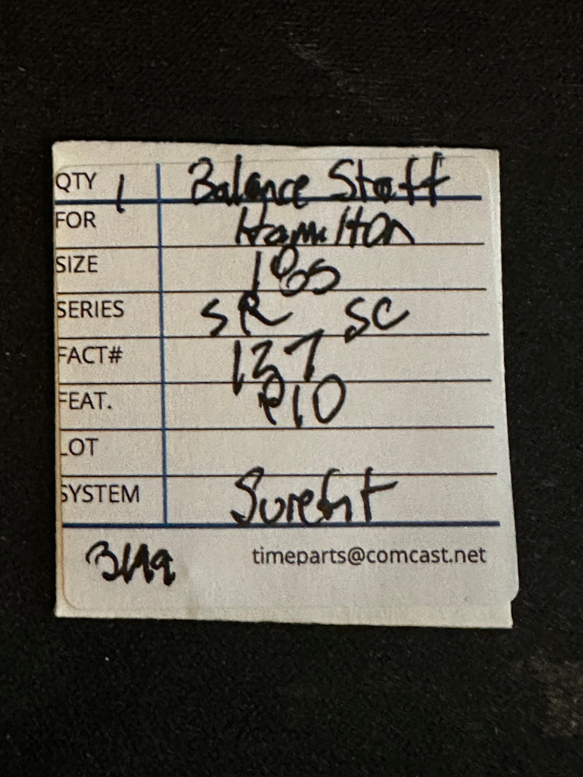Hamilton Factory Balance Staff for 18s Movements No. 127 / 607013 - New