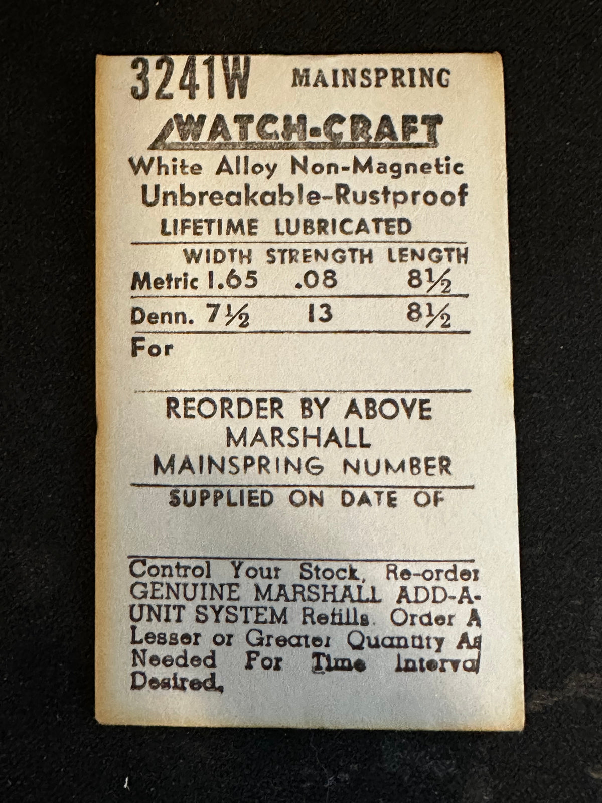 WATCH-CRAFT Mainspring 3241W for AS 1373, Wittnauer 6N7 - Alloy