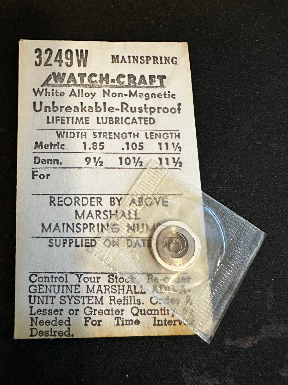WATCH-CRAFT Mainspring 3249W for Amida 500, 501, 502, 506, 507, Peseux 170, Wittnauer 11P - Alloy