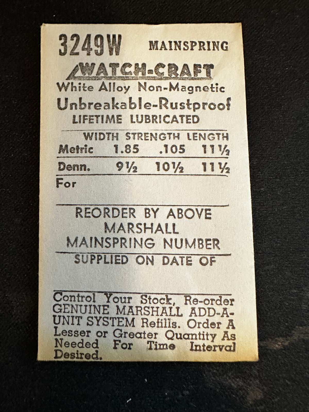 WATCH-CRAFT Mainspring 3249W for Amida 500, 501, 502, 506, 507, Peseux 170, Wittnauer 11P - Alloy