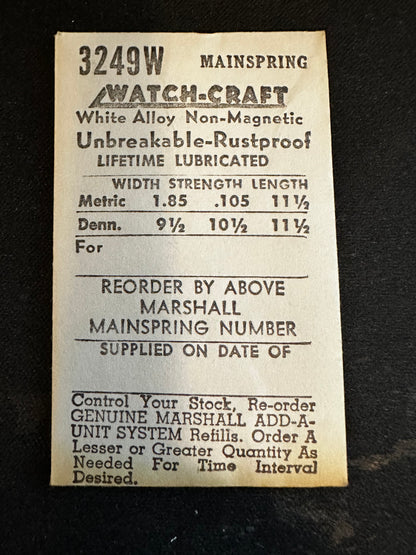 WATCH-CRAFT Mainspring 3249W for Amida 500, 501, 502, 506, 507, Peseux 170, Wittnauer 11P - Alloy