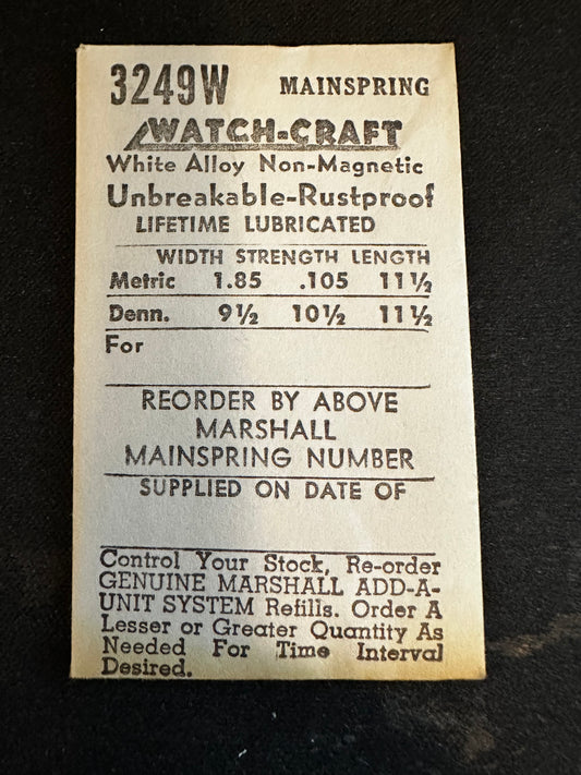 WATCH-CRAFT Mainspring 3249W for Amida 500, 501, 502, 506, 507, Peseux 170, Wittnauer 11P - Alloy