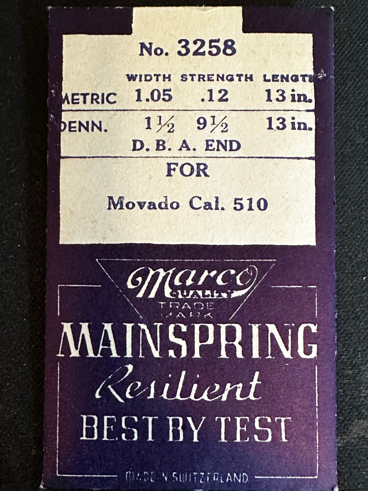 Marco Mainspring #3258 for Movado caliber 510 - Steel