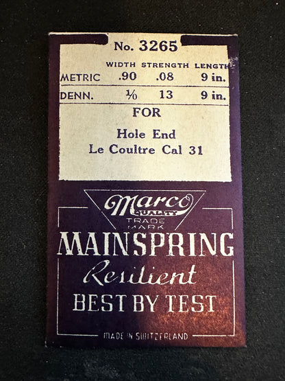Marco Mainspring #3265 for LeCoultre caliber 31 - Steel