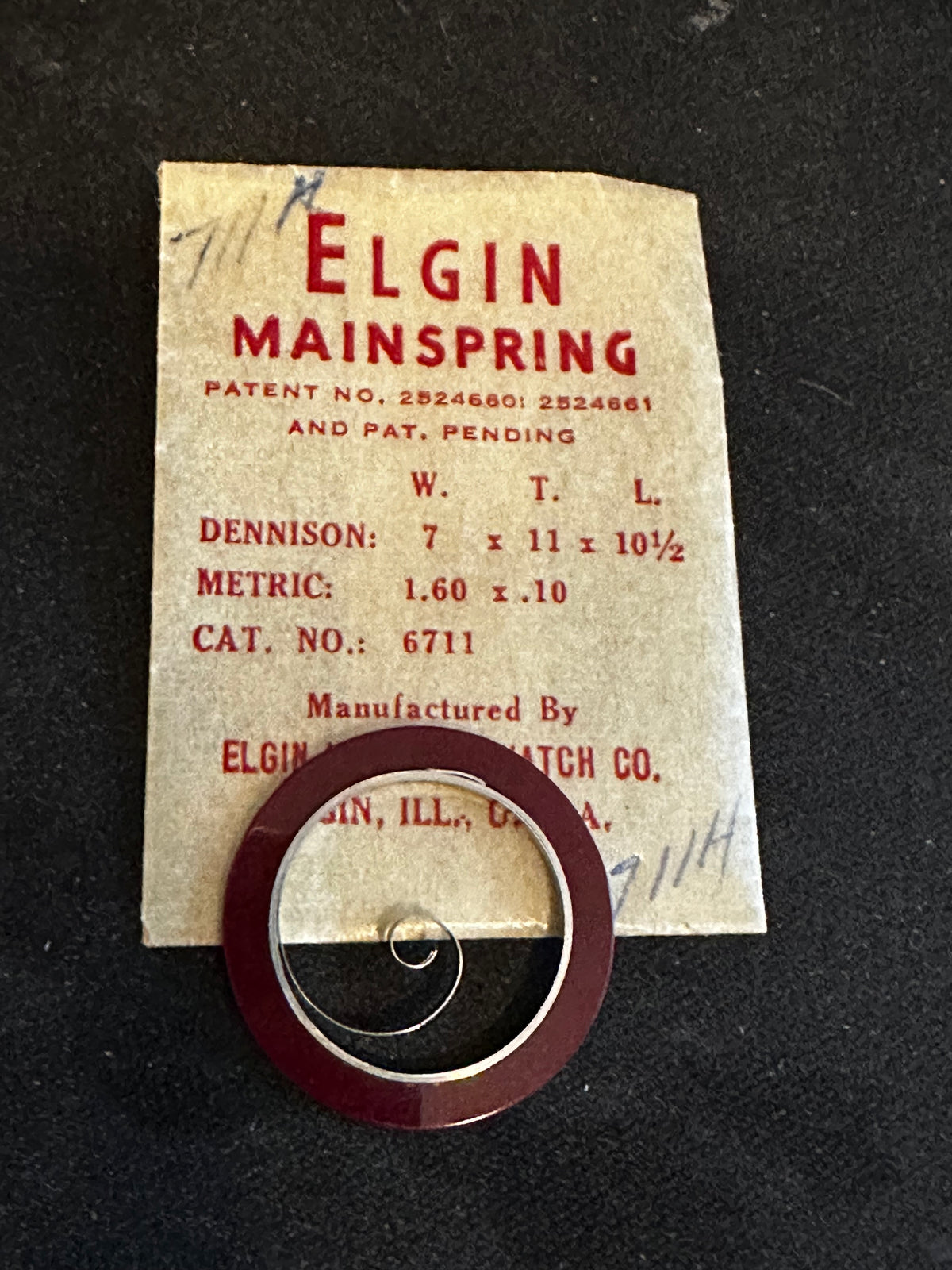 Elgin Factory Mainspring for AS caliber 1187 - Alloy