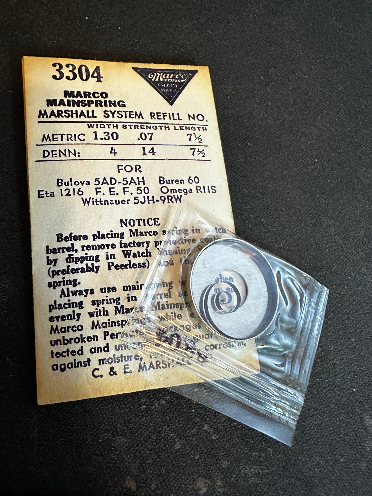 Marco Mainspring #3304 for Omega R11S, ETA 1216, Bulova 5AD, 5AH, Buren 60 - Steel