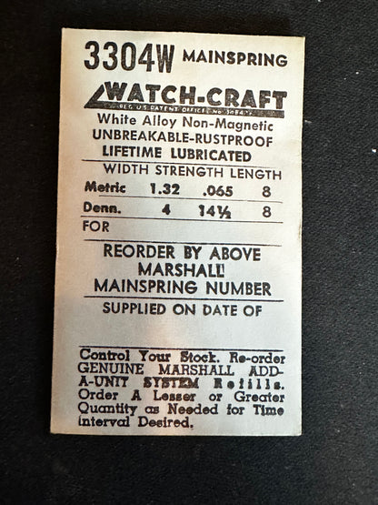 WATCH-CRAFT Mainspring 3304W for Derby 50, Buren 60, Rolex 90 - Alloy
