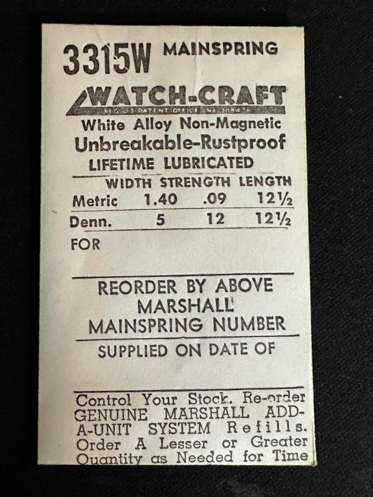 WATCH-CRAFT Mainspring 3315W for Longines Caliber 22L - Alloy