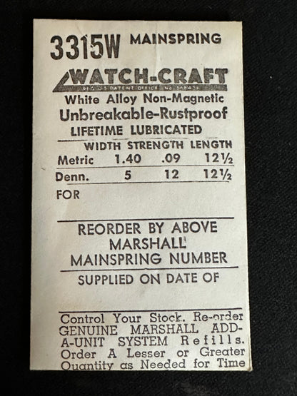 WATCH-CRAFT Mainspring 3315W for Longines Caliber 22L - Alloy