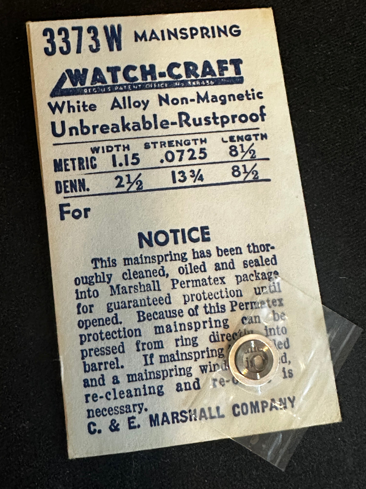 WATCH-CRAFT Mainspring 3373W for ETA 775, 776, 777, 780, 781, 782, 830, 831, 832, 848 - Alloy