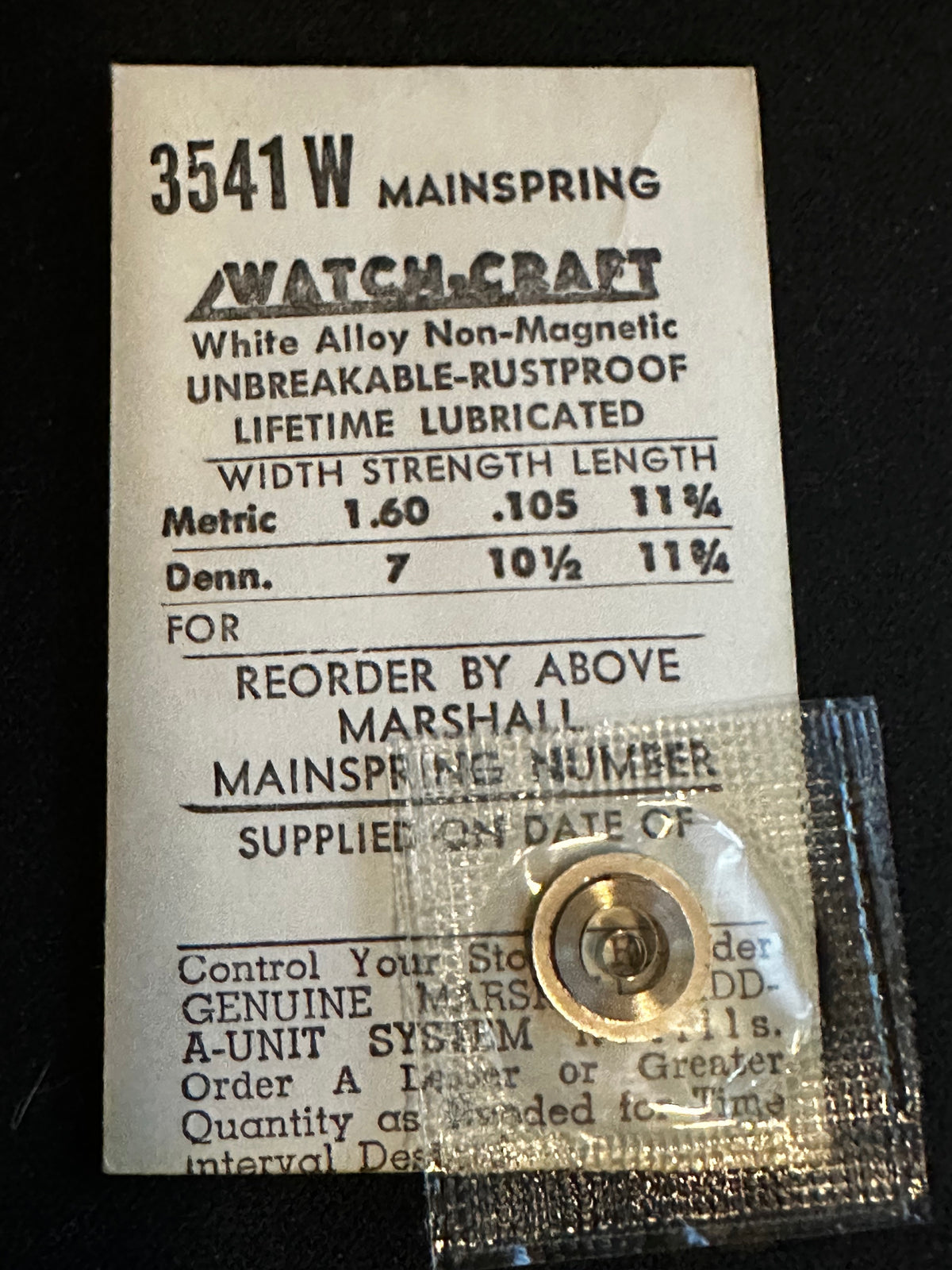 WATCH-CRAFT Mainspring 3541W for ETA 1280, 1281, Bulova 10BC, 10BS, Aurore 160 to 188 - Alloy