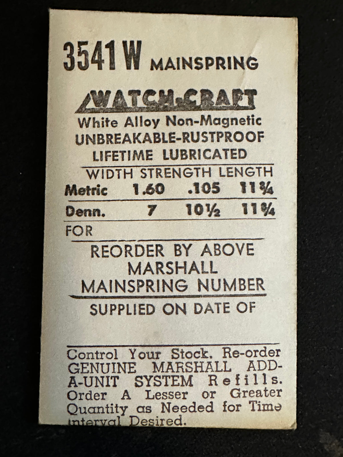 WATCH-CRAFT Mainspring 3541W for ETA 1280, 1281, Bulova 10BC, 10BS, Aurore 160 to 188 - Alloy