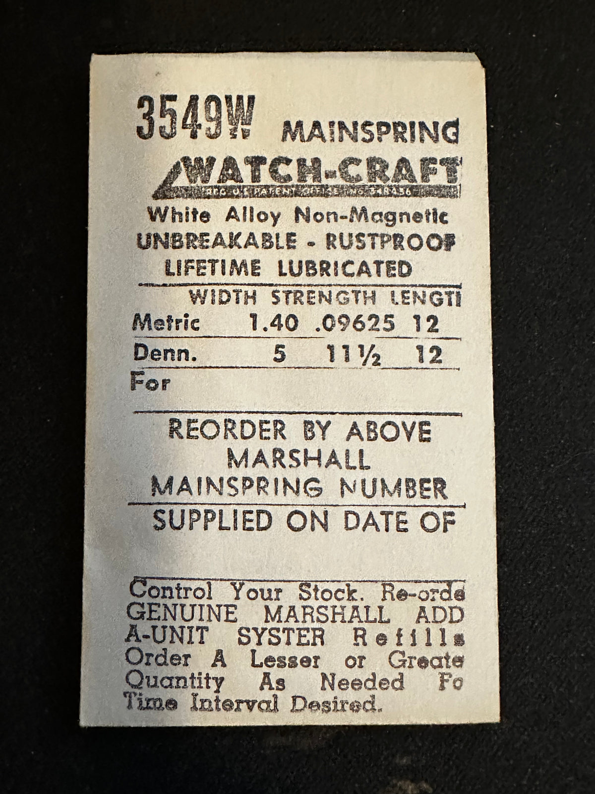 WATCH-CRAFT Mainspring 3549W for Bulova 10CNCH - Alloy