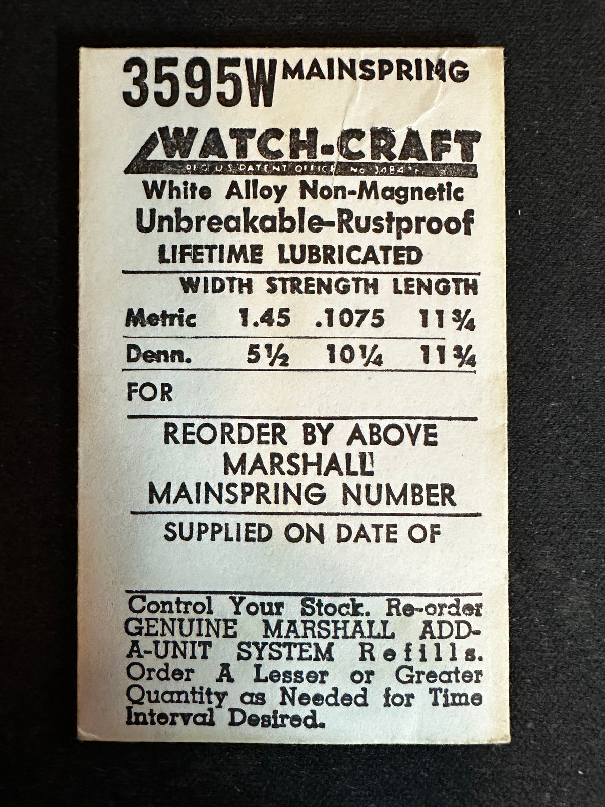 WATCH-CRAFT Mainspring 3595W for UTC 27, 27C, Mastertime M132, M136 - Alloy