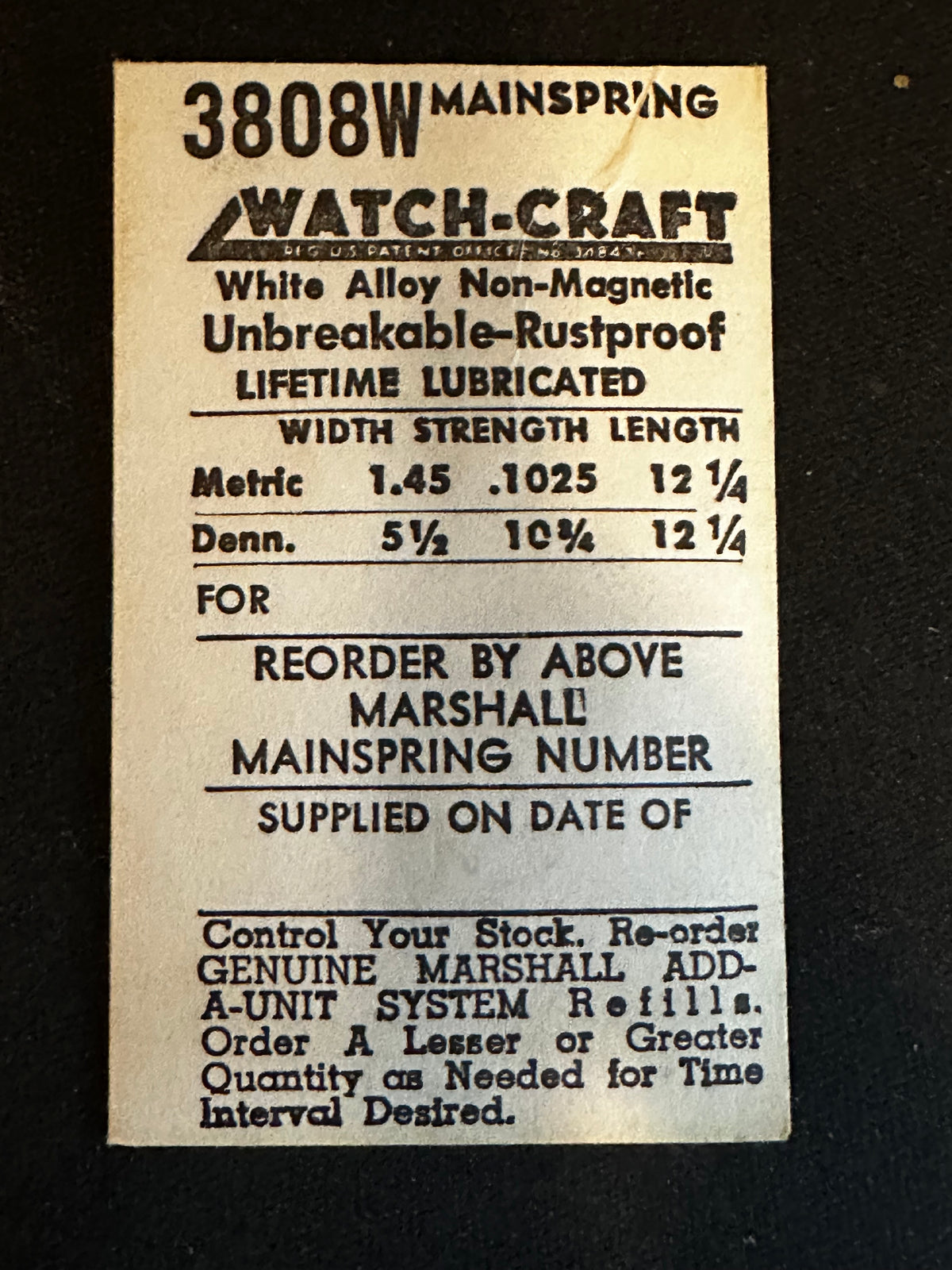 WATCH-CRAFT Mainspring 3808W for Font 28, 28-2N, 175, 186, PUW 570, Elgin 629, 790 - Alloy
