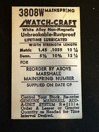 WATCH-CRAFT Mainspring 3808W for Font 28, 28-2N, 175, 186, PUW 570, Elgin 629, 790 - Alloy