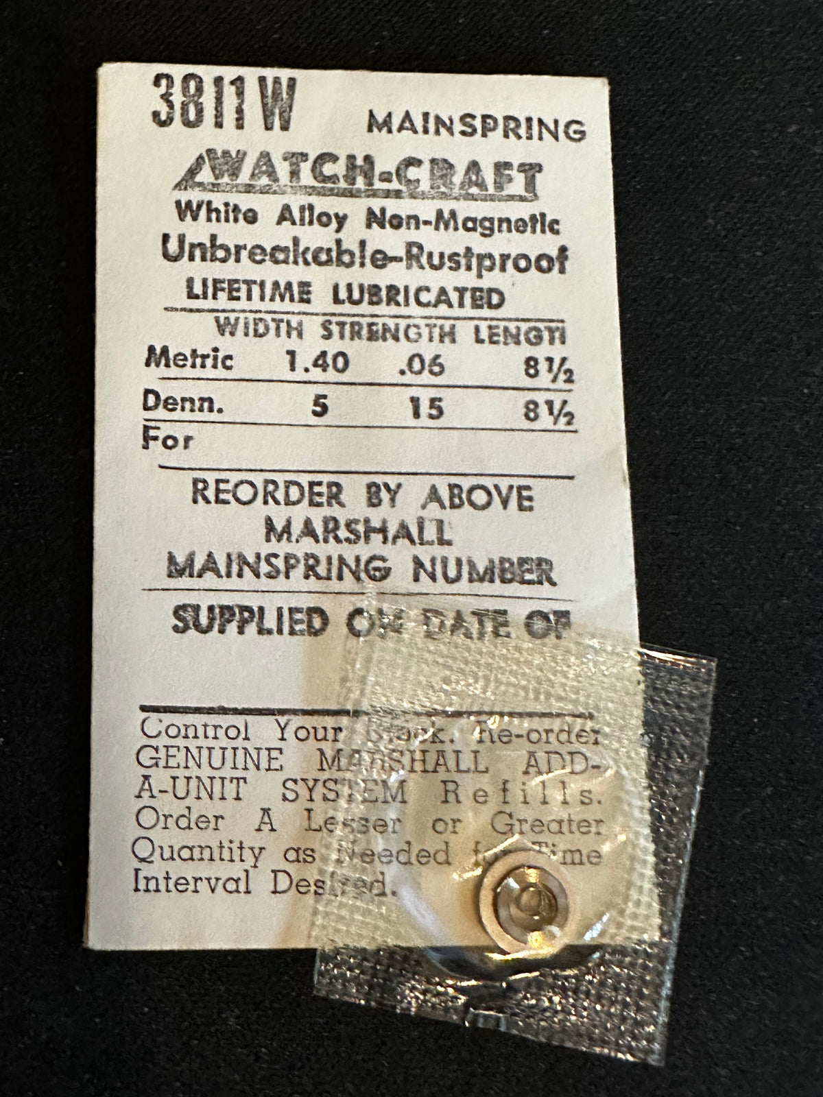 WATCH-CRAFT Mainspring 3811W for AS 1012, 1677, 1491, 1719, 1777, 1787, PUW 1075 - Alloy