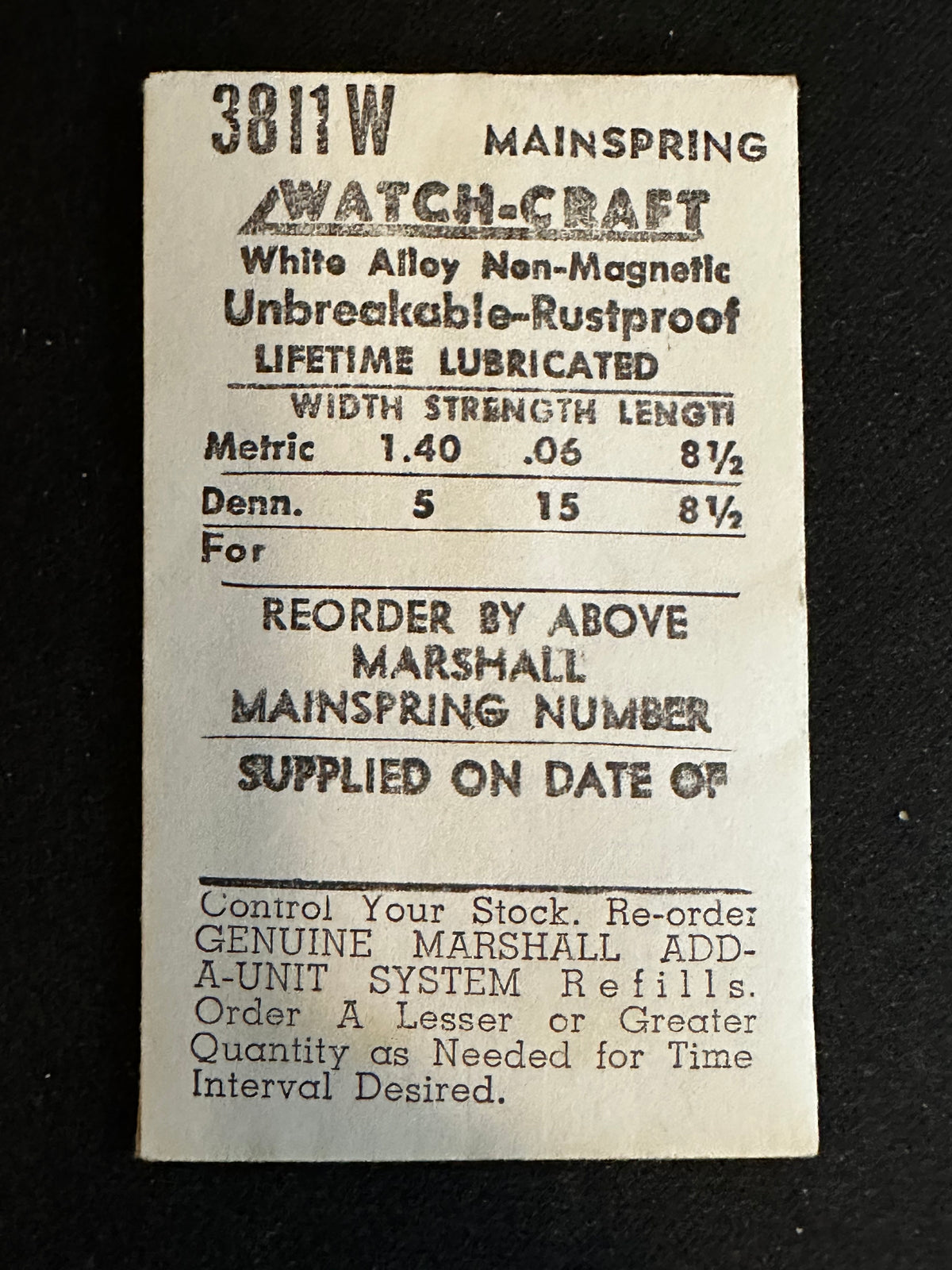 WATCH-CRAFT Mainspring 3811W for AS 1012, 1677, 1491, 1719, 1777, 1787, PUW 1075 - Alloy