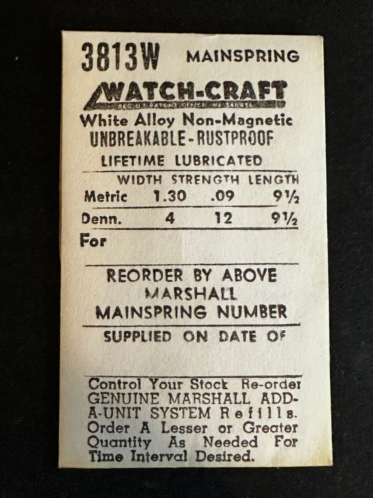 WATCH-CRAFT Mainspring 3813W for Bettlach 8100, 8120, 8140, Cort 681, Langendorf 860 - Alloy