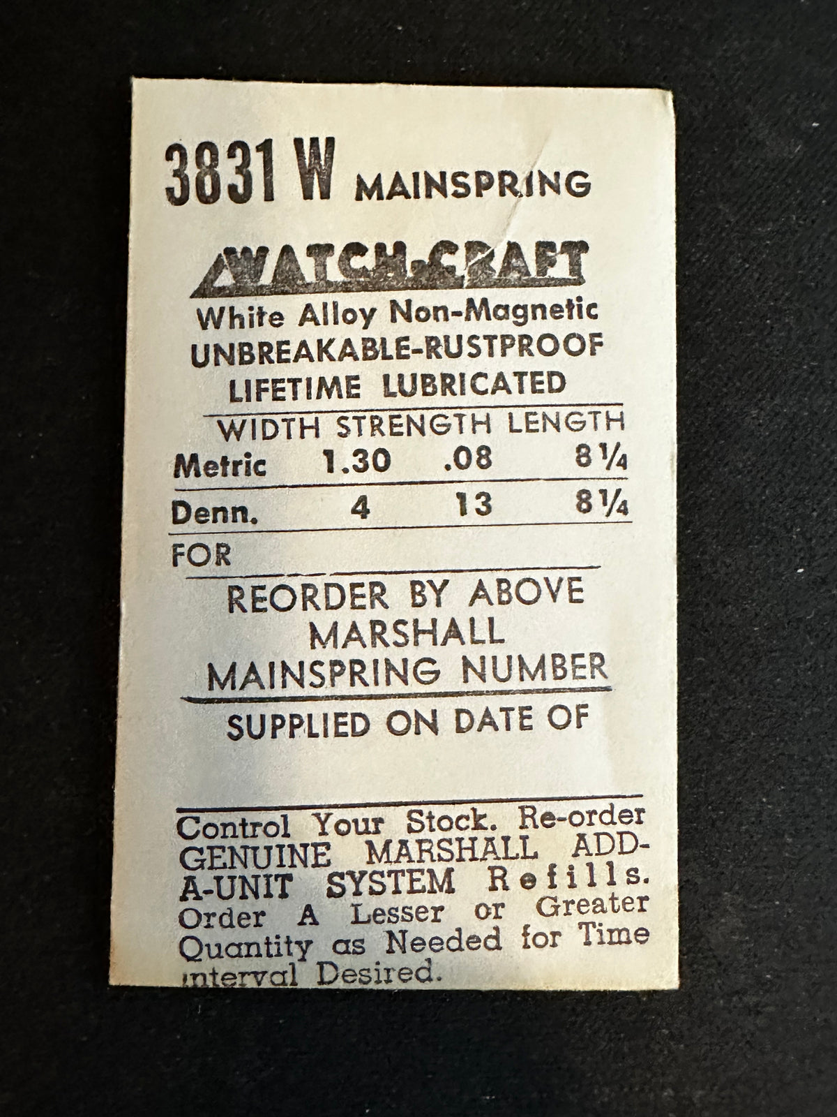 WATCH-CRAFT Mainspring 3831W for Calvert 107L, 155L, Cort 447, Dunegna 772, Eberhard 775, Glycine 57 - Alloy