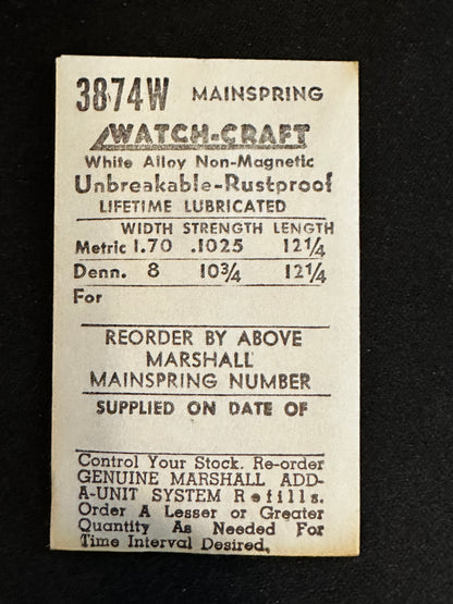 WATCH-CRAFT Mainspring 3874W for MST 374, 375, 377, 379, 384, 385, 393, 394, 403, 404, 405, 406 - Alloy