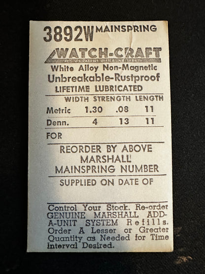 WATCH-CRAFT Mainspring 3892W for ETA 1201, 1213, Cort 686, 687, Baumgartner 927 - Alloy