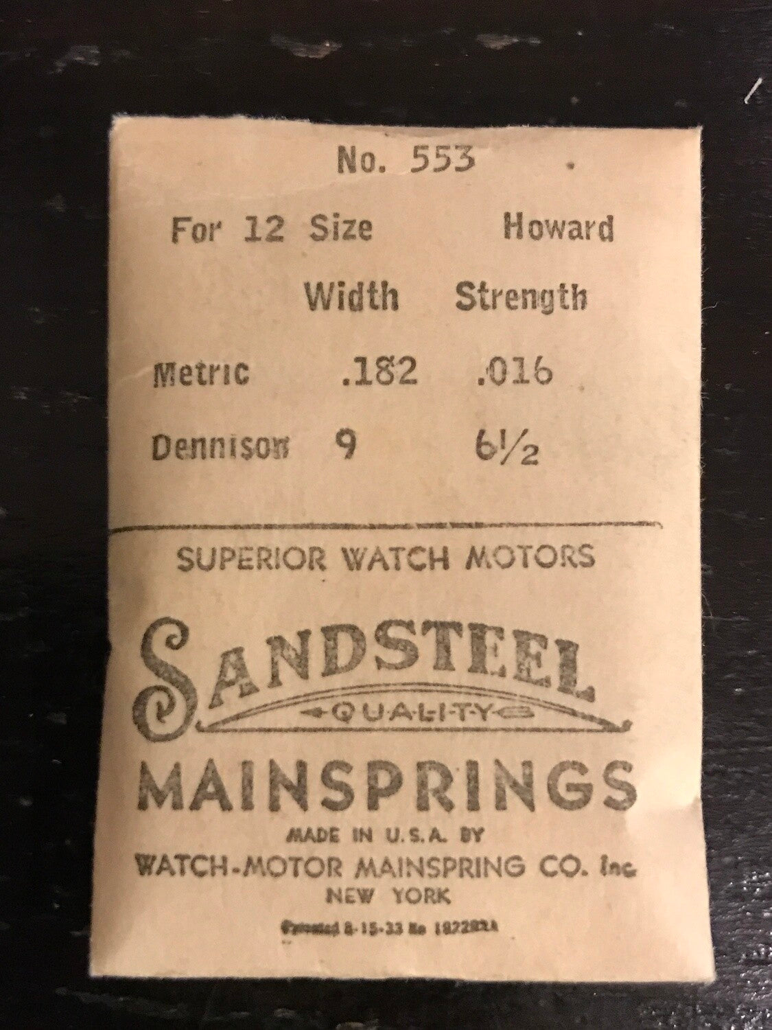Sandsteel Mainspring for Howard 12s #553 - Steel