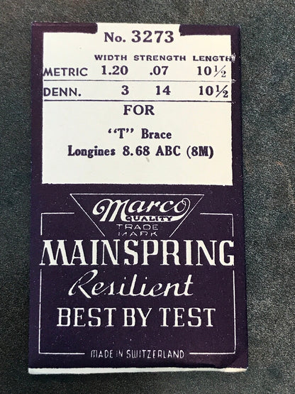 Marco Mainspring #3273 for Longines 5LN, 8M, 8.68ABC, 15.18  - Steel