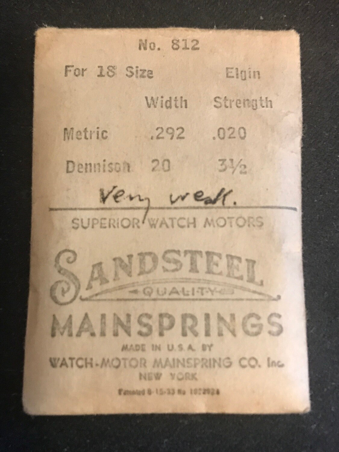 Sandsteel Mainspring for 18s Elgin No. 812 - Steel