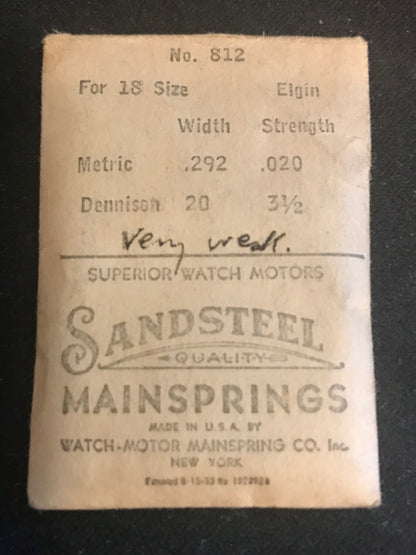 Sandsteel Mainspring for 18s Elgin No. 812 - Steel