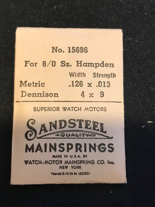 Sandsteel Mainspring for 8/0s Hampden Factory No. 15696 - Steel